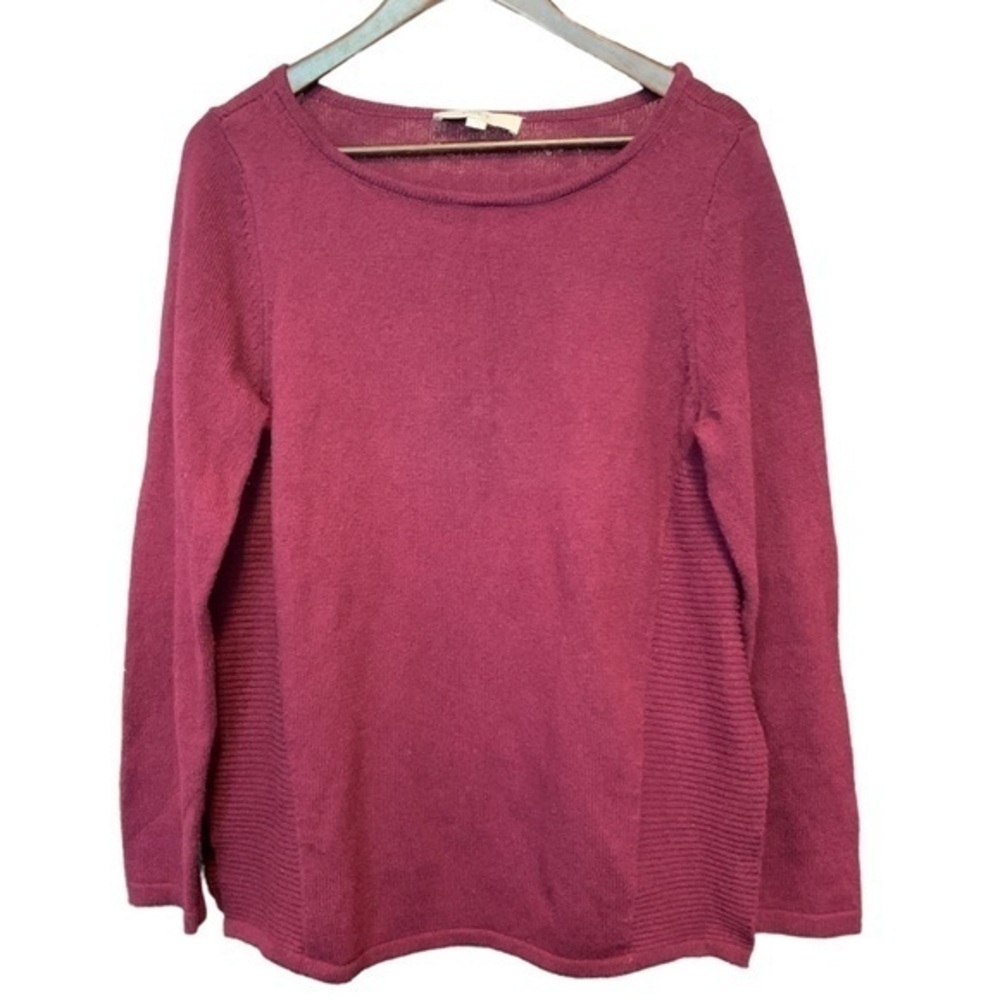 Loft Burgundy Tunic Sweater Size Large Layered Look Long Sleeve Wide Neck